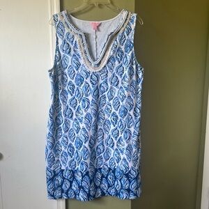 Lilly Pulitzer Blue and White Shell Print Shift Dress Sz XL